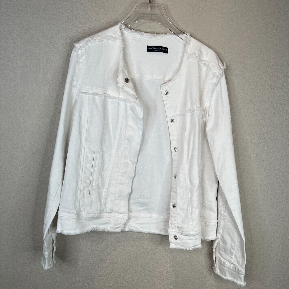 Generation‎ Love Women's Button Front Denim Jacket Size? Long Sleeve White